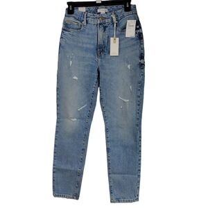 Good American Jeans sz 00 High Rise Grunge Distressed 24x28 Indigo046 $169 NWT